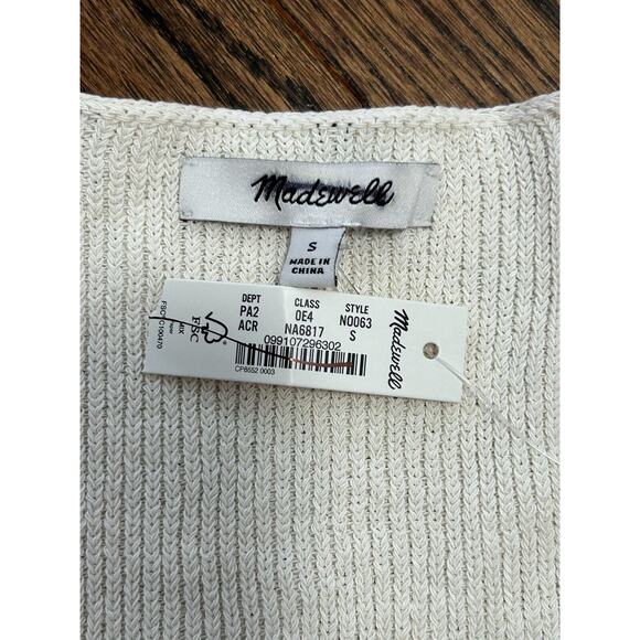 Madewell Sweater Womens S White Ribbed Cotton Long Sleeve V Neck Pullover NWT - Picture 7 of 9